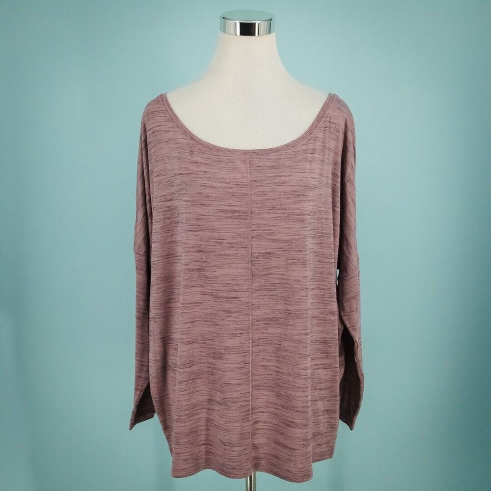 Athleta Size 1X Essence Flow Spacedye Purple Scoop Neck Long Sleeve Active Top